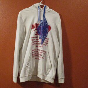 Nike Air Jordan Vintage 2001 Men Medium White Blue Long Sleeve Pullover Hoodie